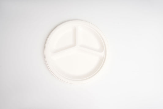 3-Compt Sugarcane Round Plate | 10" | 500 count